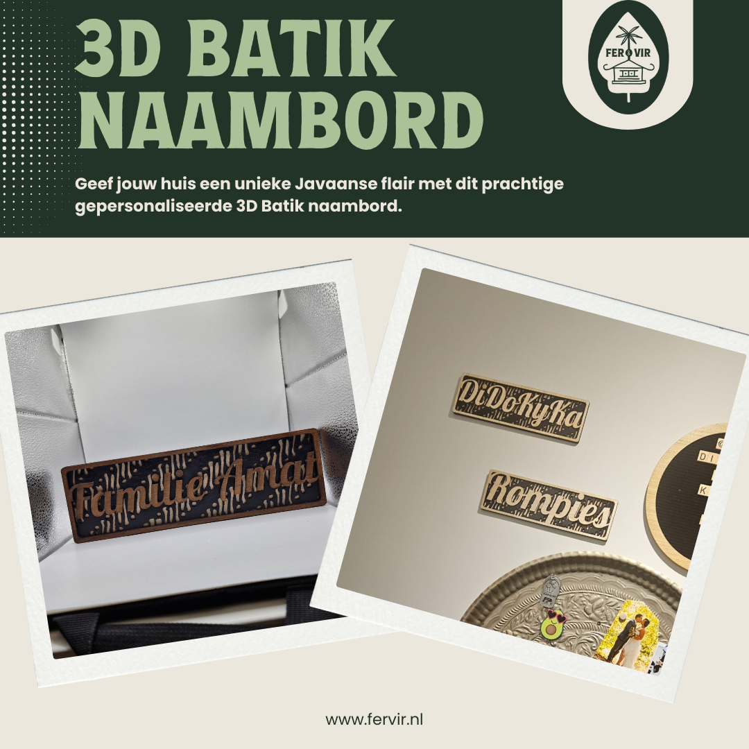 Gepersonaliseerd 3D Batik Naambord - Gelaserd Houten Design met Vernislaag