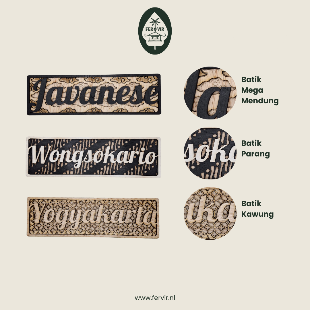 Gepersonaliseerd 3D Batik Naambord - Gelaserd Houten Design met Vernislaag