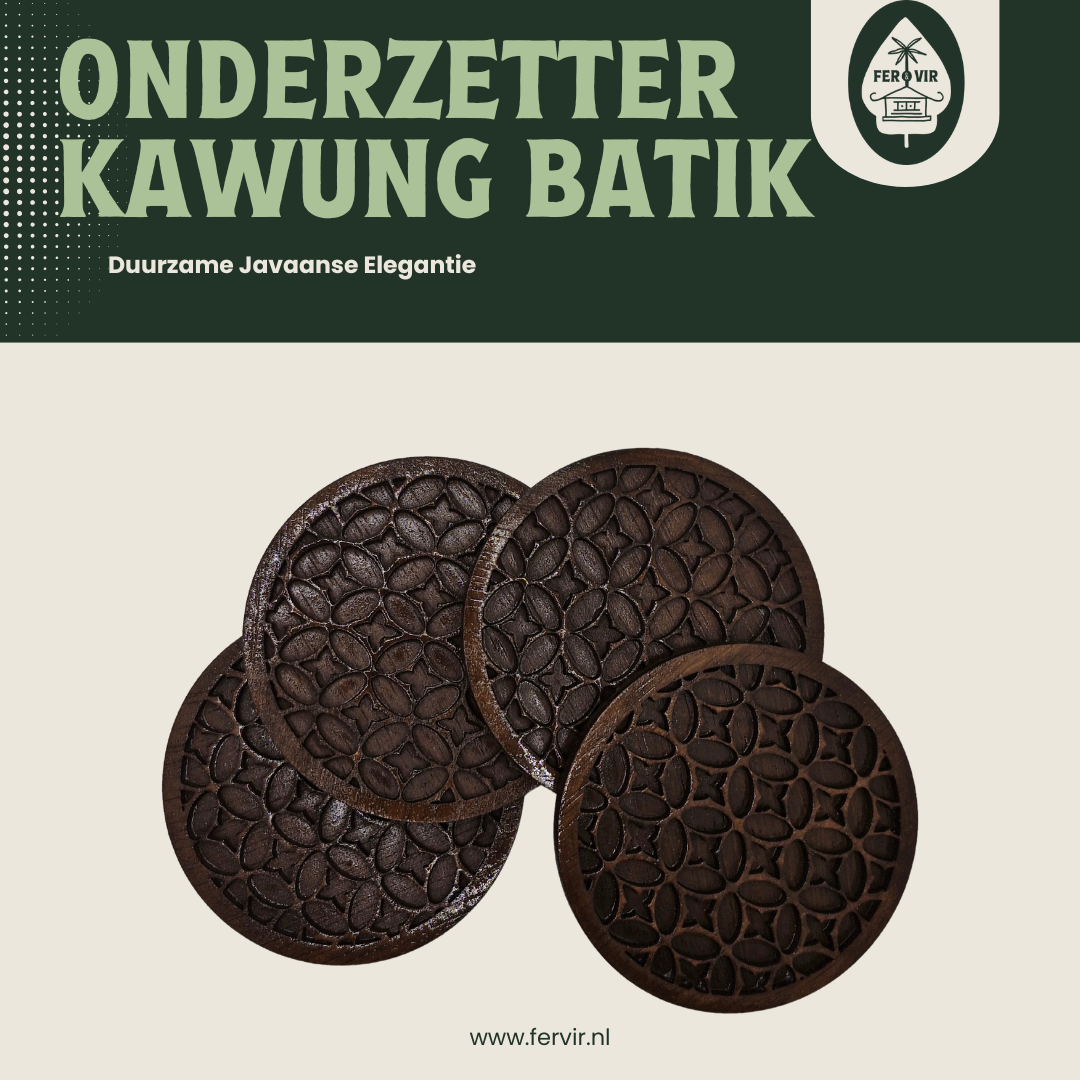 Houten Onderzetters met Kawung Batik Patroon – Duurzame Javaanse Elegantie