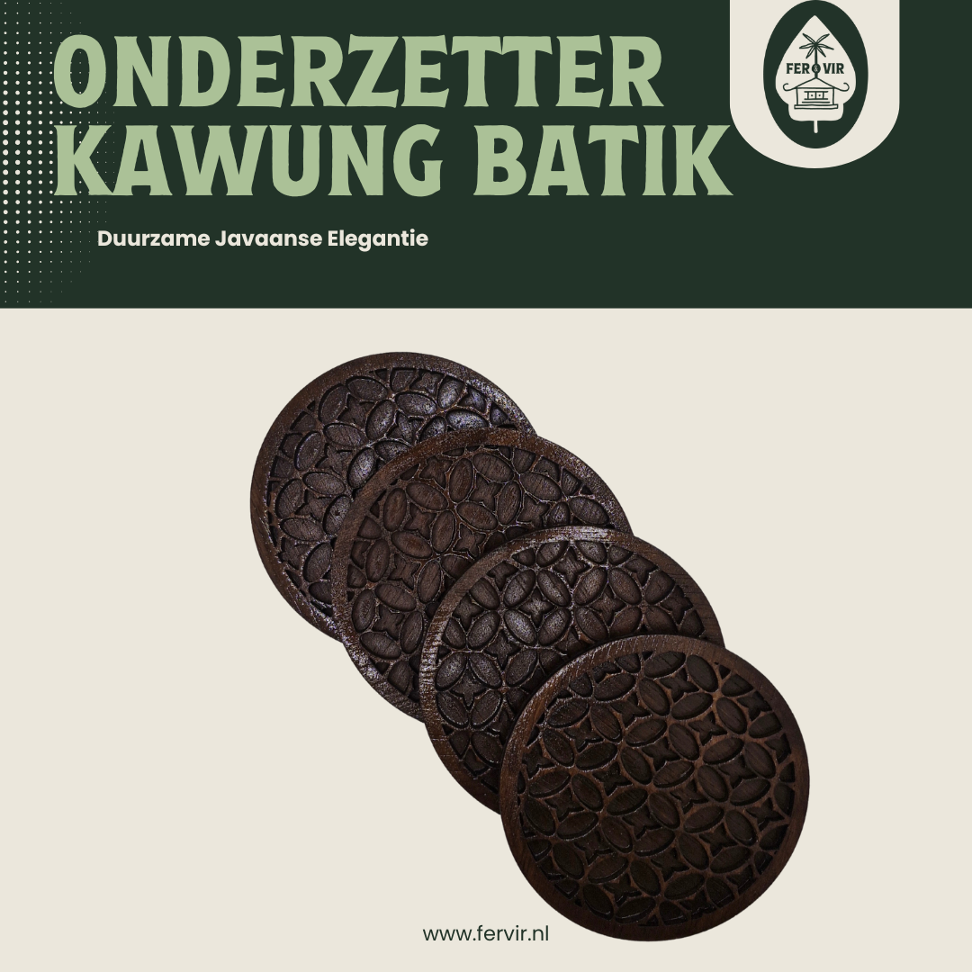 Houten Onderzetters met Kawung Batik Patroon – Duurzame Javaanse Elegantie