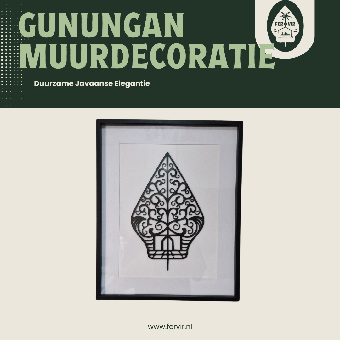 Moderne Javanese Gunungan Kunst – Zwart Ingelijst Wanddecoratie"