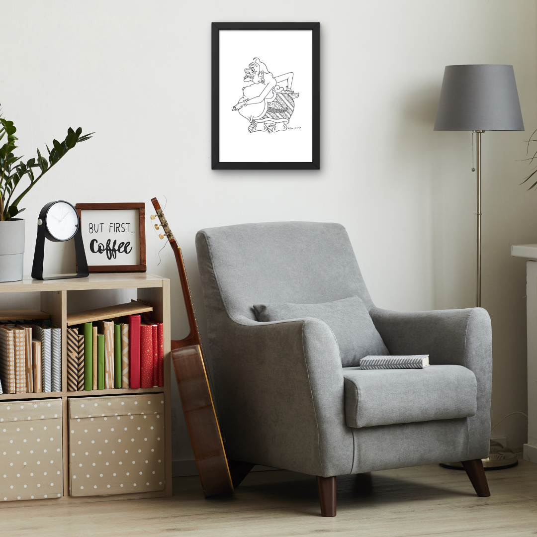 Wayang Semar – Houten Zwarte Ingelijste Muurdecoratie - Javanese Culture