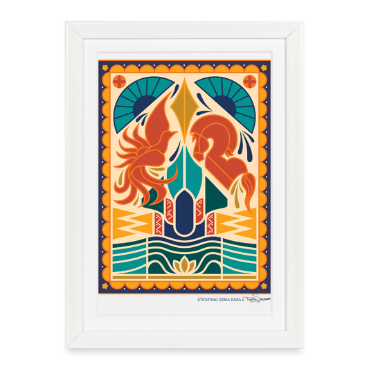 Echo’s van Java Framed Poster 27×37 cm – Javaanse Culturele Wanddecoratie | Ingelijst - white