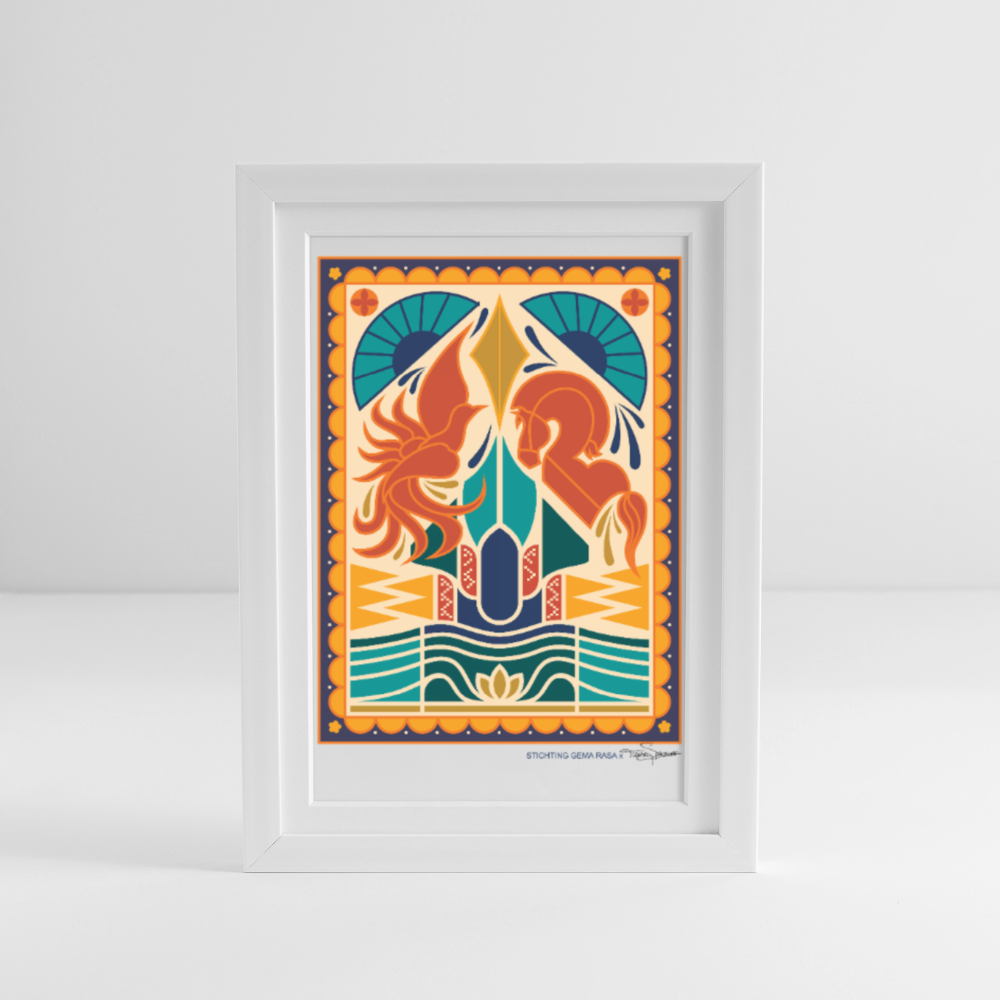 Echo’s van Java Framed Poster 27×37 cm – Javaanse Culturele Wanddecoratie | Ingelijst - white