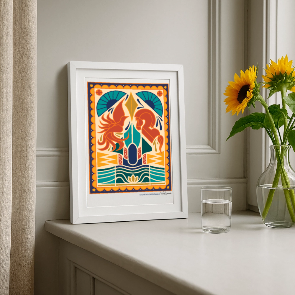 Echo’s van Java Framed Poster 27×37 cm – Javaanse Culturele Wanddecoratie | Ingelijst - white